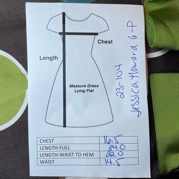 JESSICA HOWARD COLORFUL POLKA DOT EMPIRE WAIST DRESS BROWN GREEN 6P - Picture 6 of 7